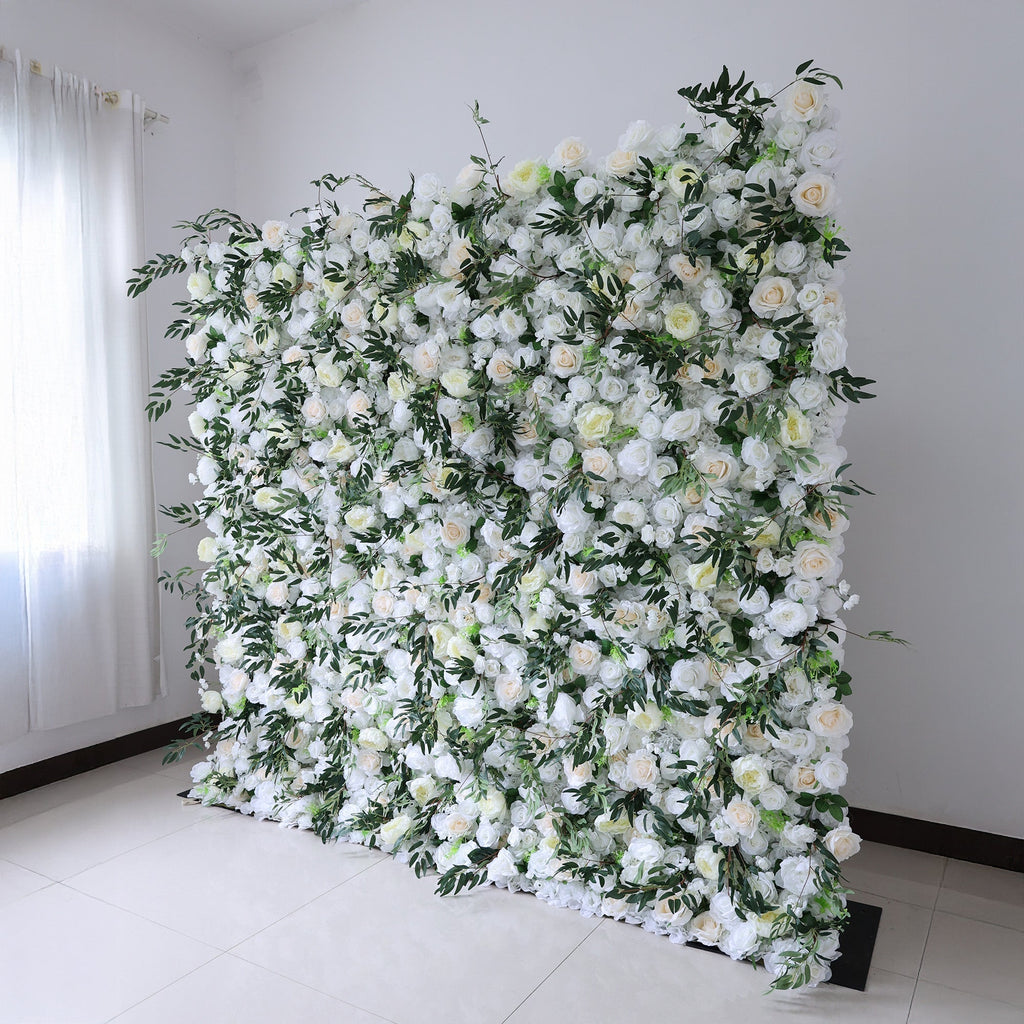 ValarFlowers Cream & Greenery Floral Extravaganza Wall: A Timeless. Elegant Masterpiece for Sophisticated Celebrations-VF-545 | Wedding & Celebration Collection