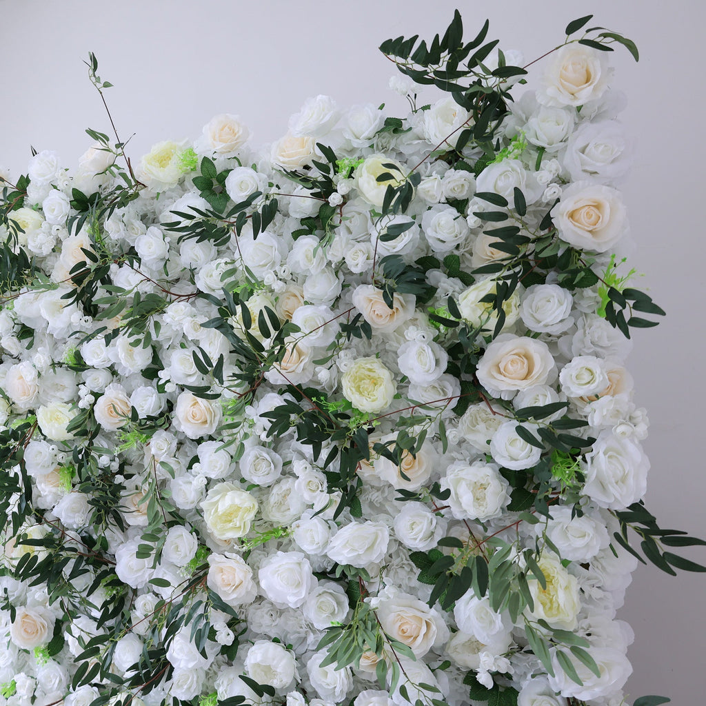 ValarFlowers Cream & Greenery Floral Extravaganza Wall: A Timeless. Elegant Masterpiece for Sophisticated Celebrations-VF-545 | Wedding & Celebration Collection