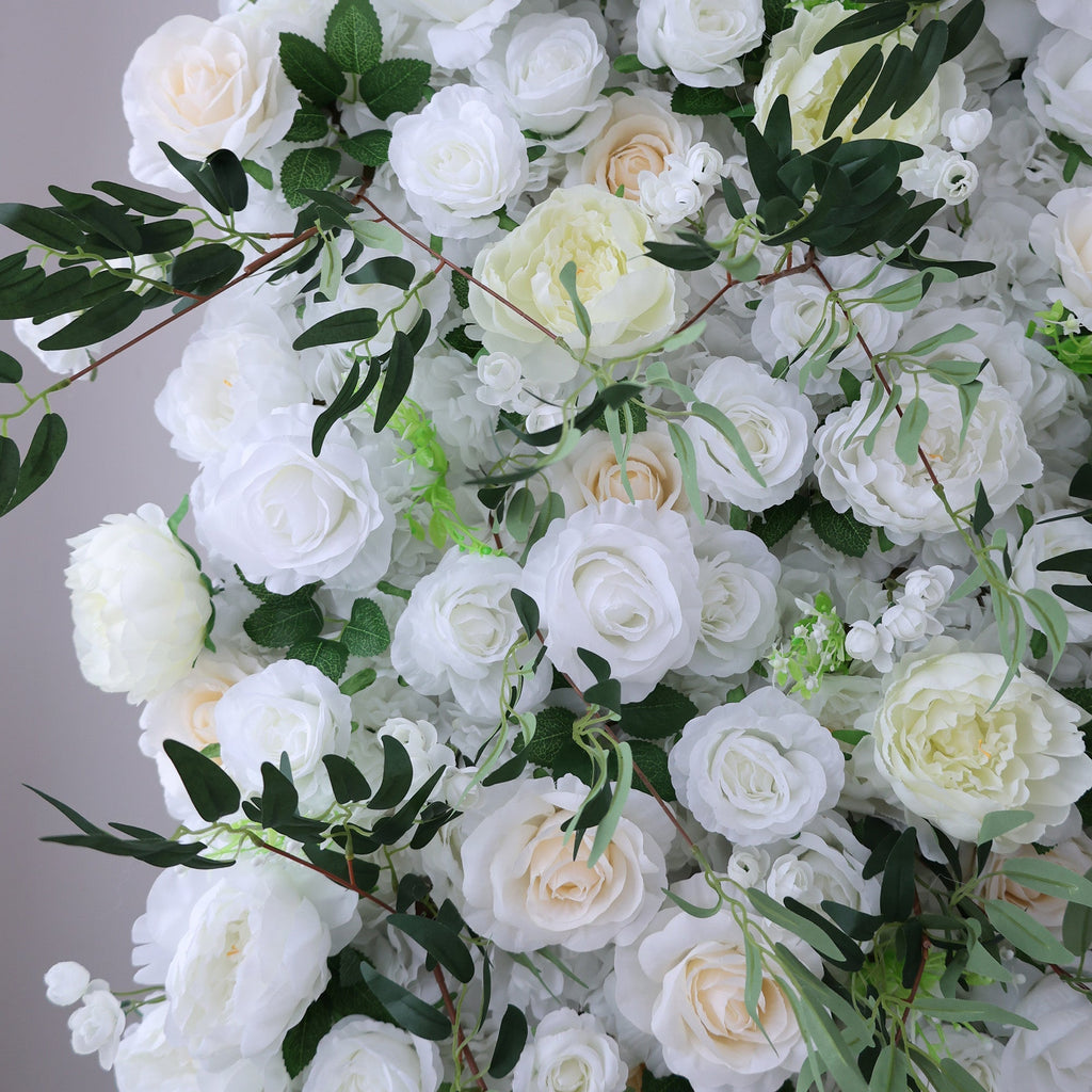ValarFlowers Cream & Greenery Floral Extravaganza Wall: A Timeless. Elegant Masterpiece for Sophisticated Celebrations-VF-545 | Wedding & Celebration Collection