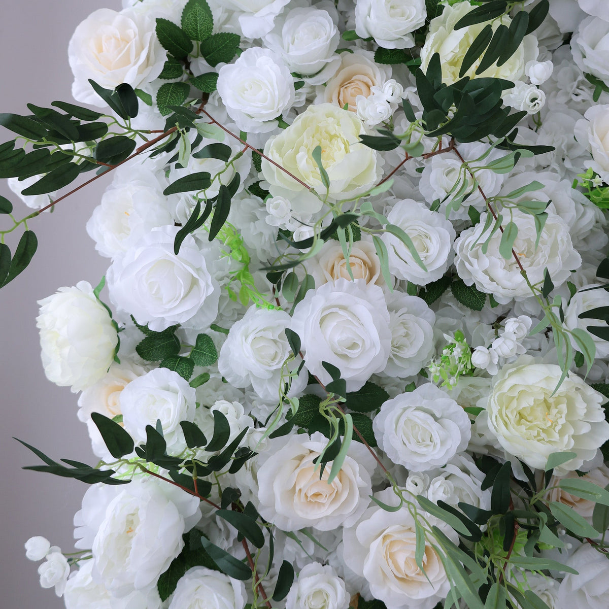 ValarFlowers Cream & Greenery Floral Extravaganza Wall: A Timeless. Elegant Masterpiece for Sophisticated Celebrations-VF-545 | Wedding & Celebration Collection