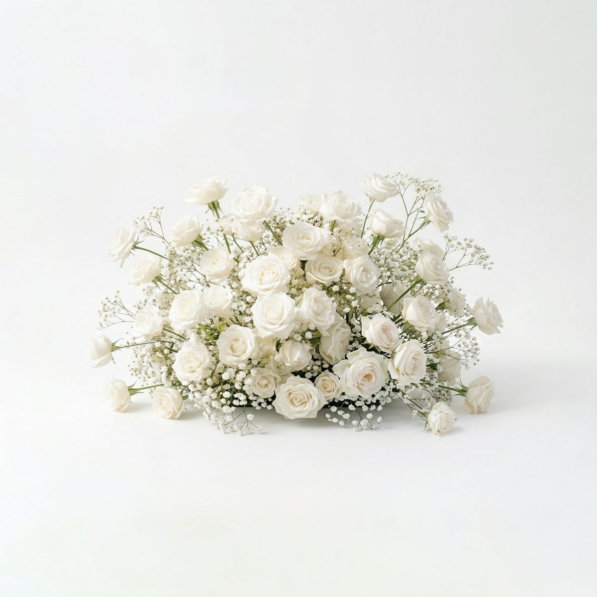 Bloomira: Heart-Shaped All-White Silk Rose and Baby's Breath Floral Arch Arrangement for Wedding Ceremonies | Event Floral Decor
