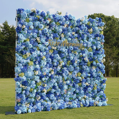 Blue：5D Fabric Artificial rolling up curtain flower wall | Wedding & Celebration Collection | Free Shipping