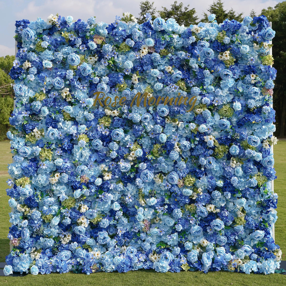 Blue：5D Fabric Artificial rolling up curtain flower wall Free Shipping