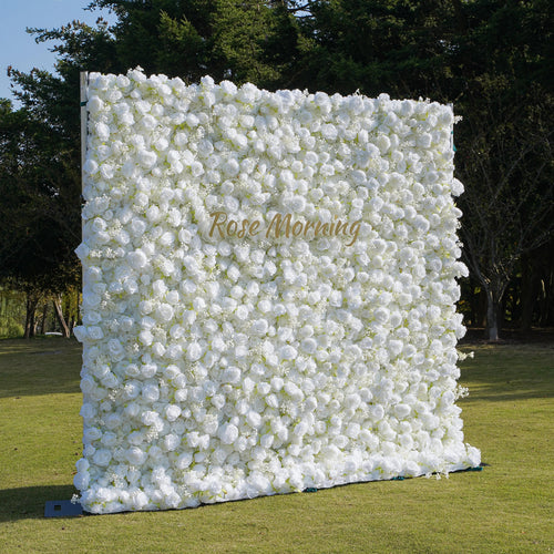 Breath：5D White Roses Fabric Artificial rolling up curtain flower wall | Wedding & Celebration Collection | Free Shipping