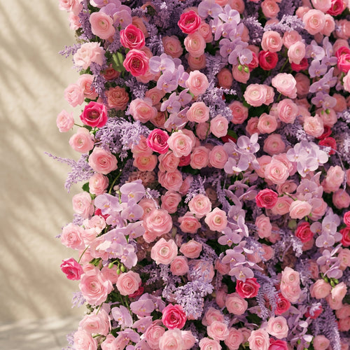 Calaria: Premium 4D Berry Pink Silk Flower Wall with Purple Lavender for Vibrant Garden Parties | Wedding & Celebration Collection | Free Shipping