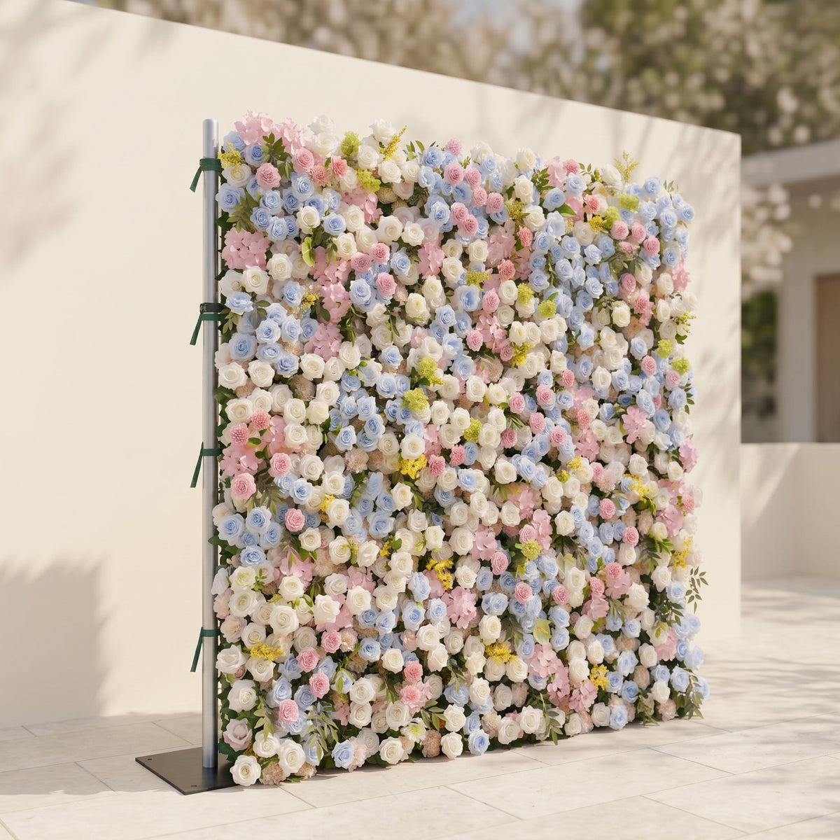 Calora:5D Dusty Blue, Blush Pink & Ivory White Silk Rose Flower Wall Roll-Up Fabric Backdrop for Romantic Weddings & Proposals Free Shipping