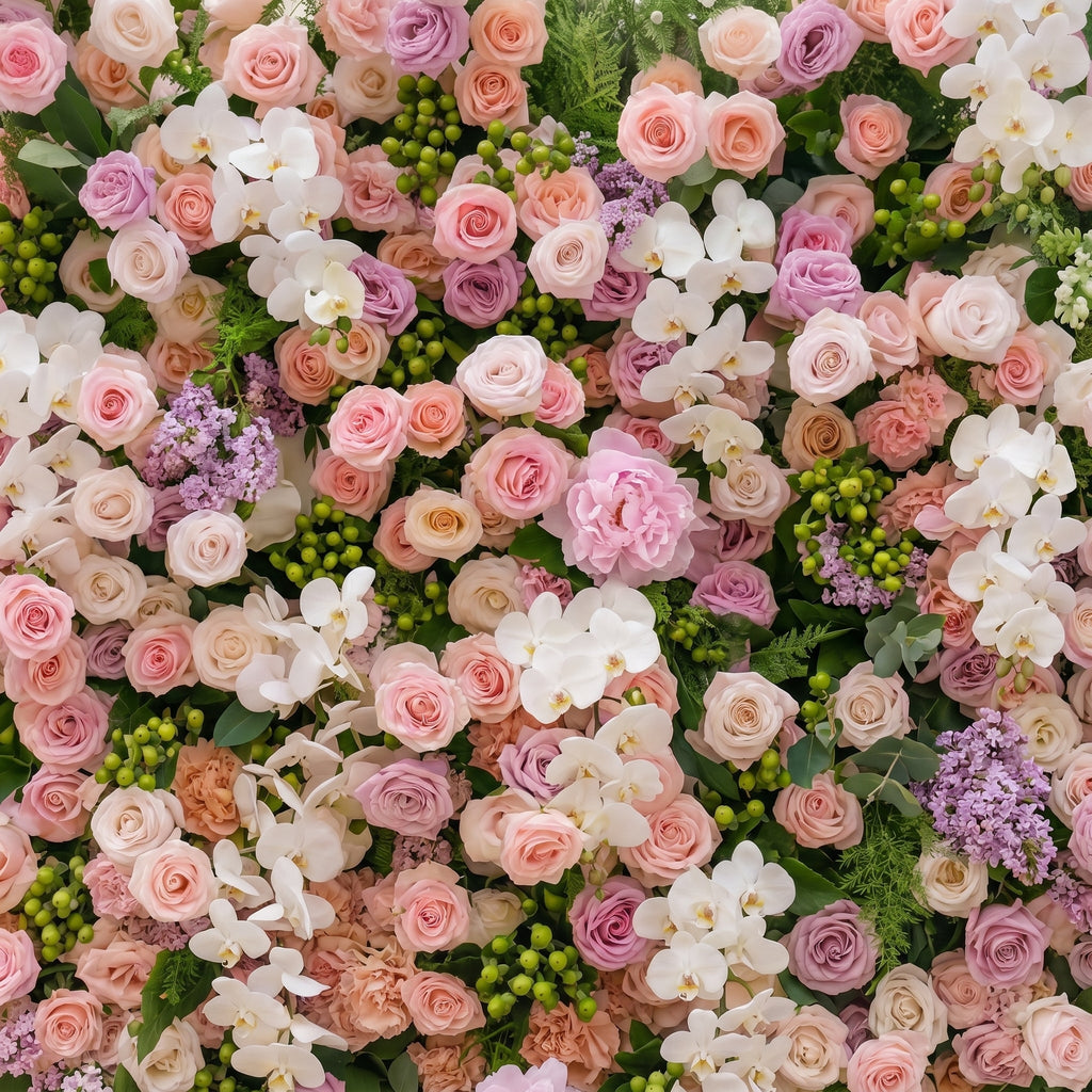Calrielle:5D Mixed Blush Pink, Peach & Ivory White Silk Rose Flower Wall Roll-Up Fabric Backdrop for Romantic Weddings & Proposals Free Shipping