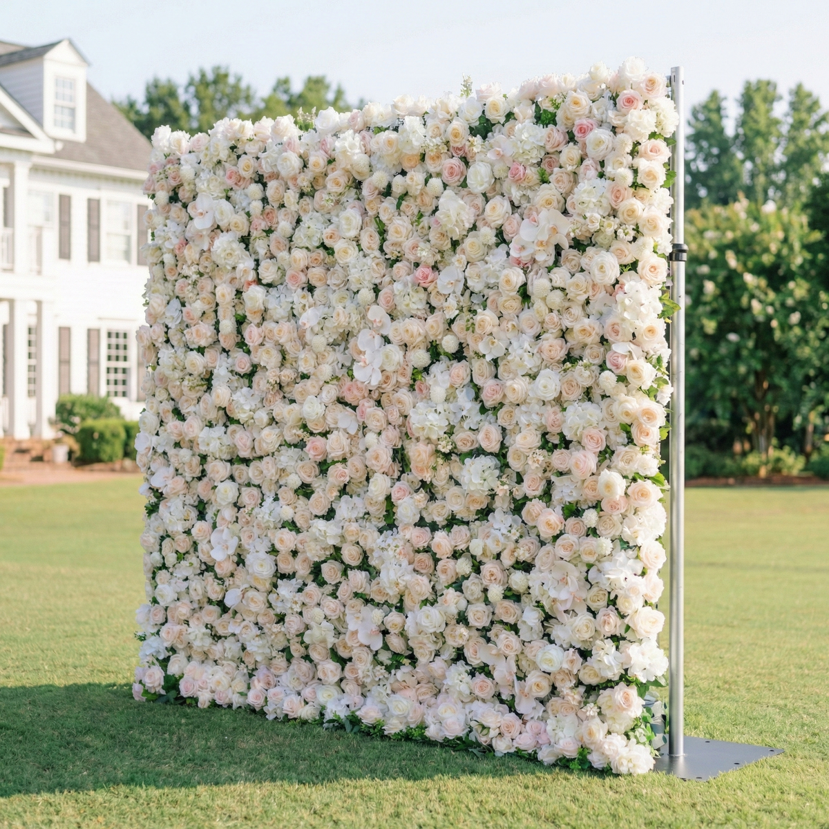Casey: Premium 5D Soft Blush & White Silk Floral Wall Roll-Up Fabric Backdrop for Dreamy Garden Ceremonies & Elegant Wedding Free Shipping