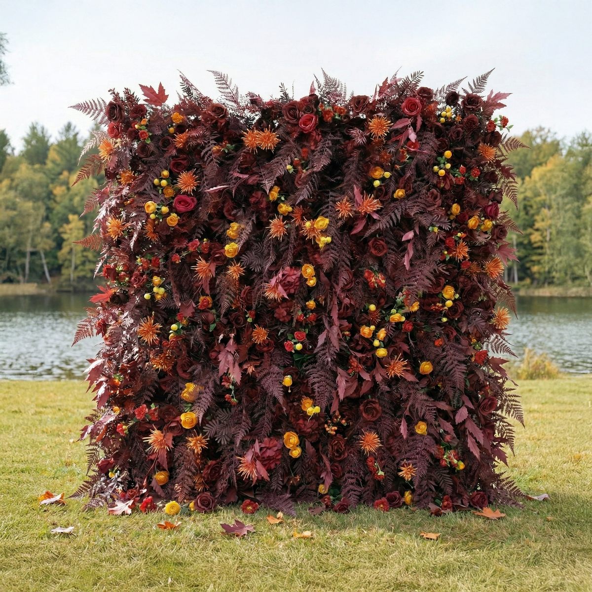 Caterina: 5D Burgundy & Burnt Orange Silk Floral Wall Roll-Up Fabric Backdrop for Vintage Weddings & Events Free Shipping