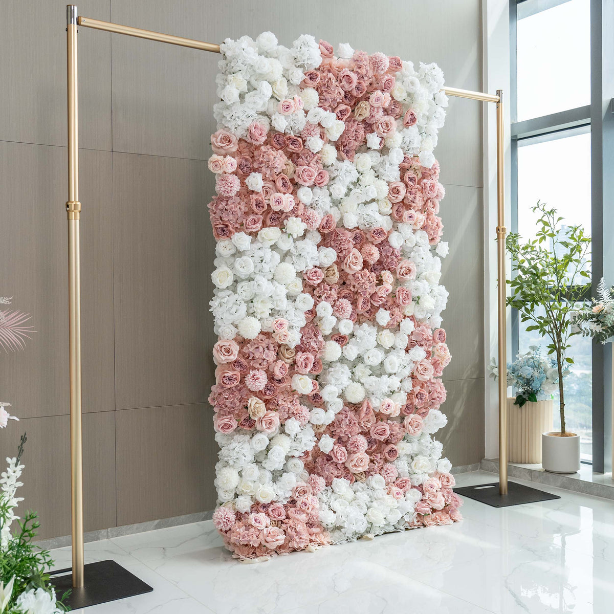 Romantic Floral Backdrop - Blush Nude and White Artificial Flower Wall for Weddings. Events. and Special Occasions-VF-418-2