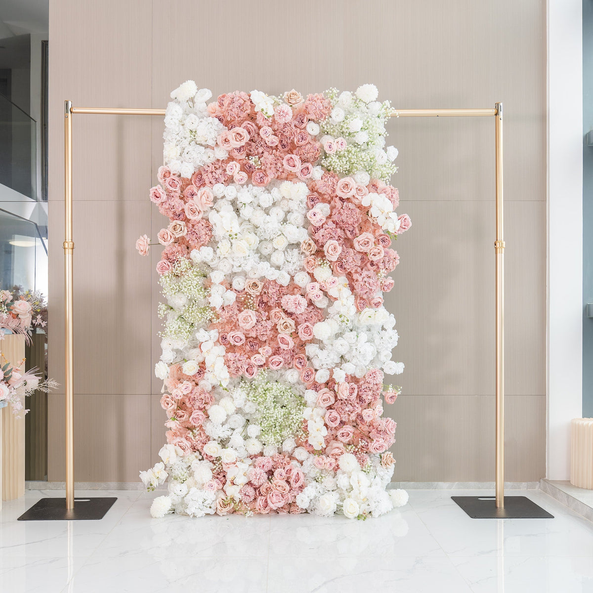 Romantic Floral Backdrop - Blush Nude and White Artificial Flower Wall for Weddings. Events. and Special Occasions-VF-418 | Wedding & Celebration Collection