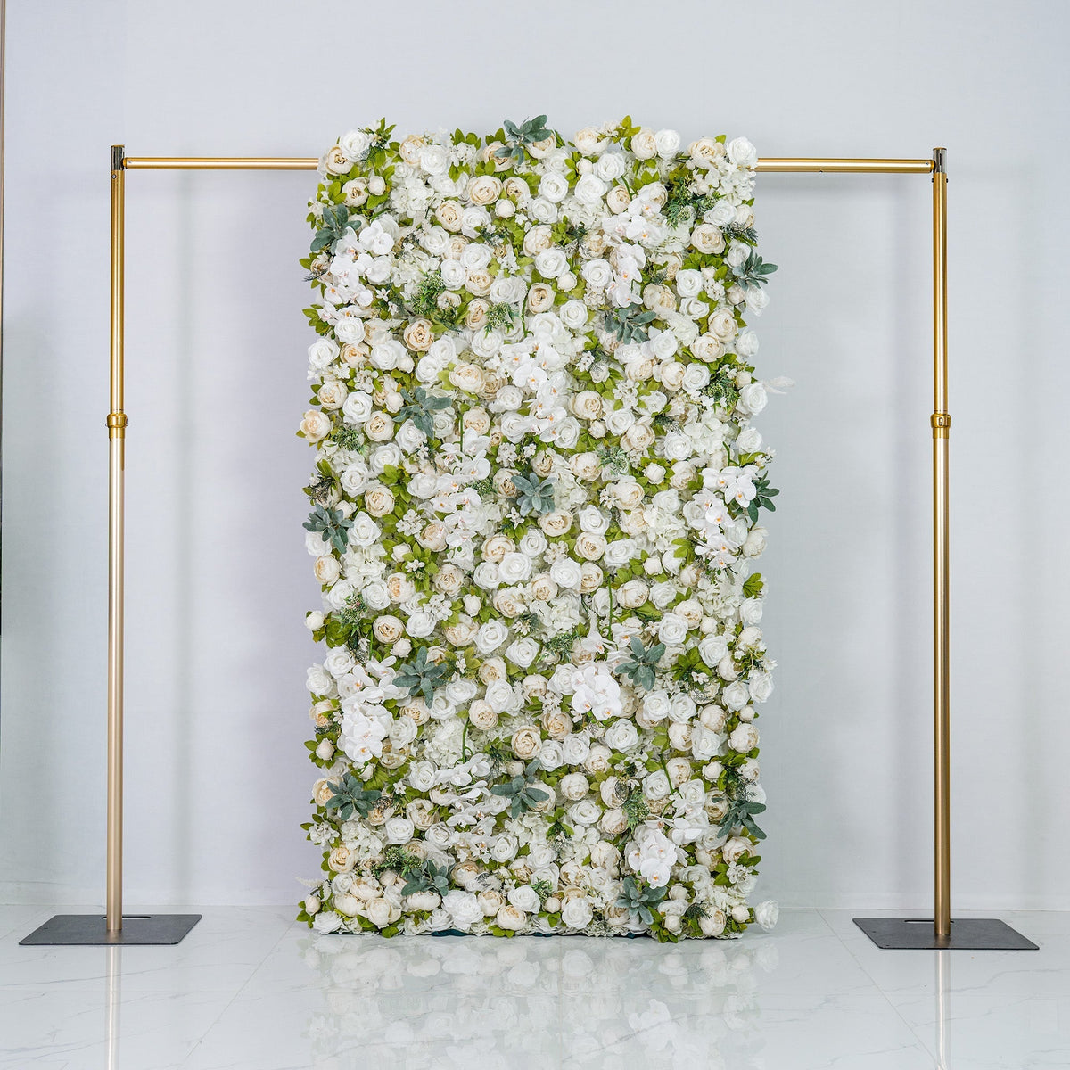 Roll Up Fabric Gorgeous Artificial Flower Wall - The White & Green Epitome of Wedding and Event Decoration-VF-801 | Wedding & Celebration Collection