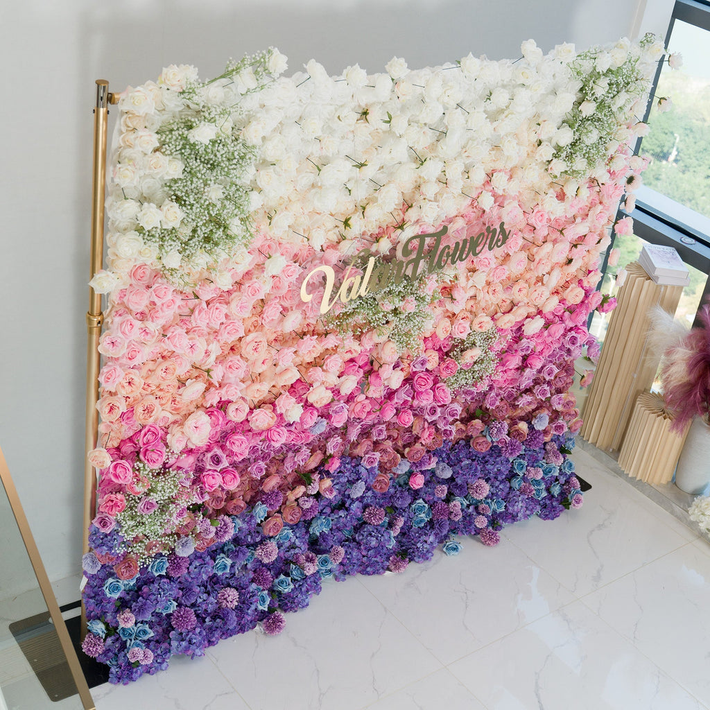 ValarFlowers Green White Pink Artificial Flower Wall Backdrop for Wedding & Event Decor VF-340 | Wedding & Celebration Collection