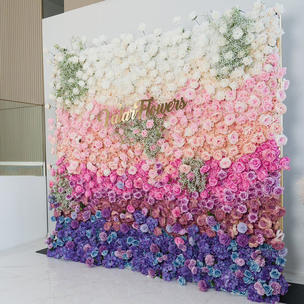 ValarFlowers Green White Pink Artificial Flower Wall Backdrop for Wedding & Event Decor VF-340 | Wedding & Celebration Collection