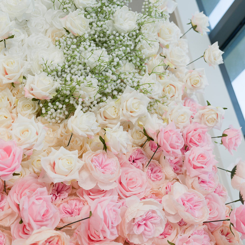 ValarFlowers Green White Pink Artificial Flower Wall Backdrop for Wedding & Event Decor VF-340 | Wedding & Celebration Collection