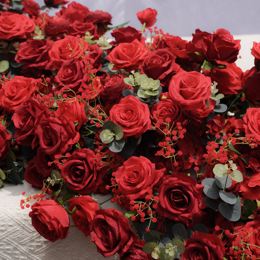 Sorrel: Red Calla Wedding Background Arch KT Backdrop +Red Lucia Flower Runner | Wedding Floral Decor