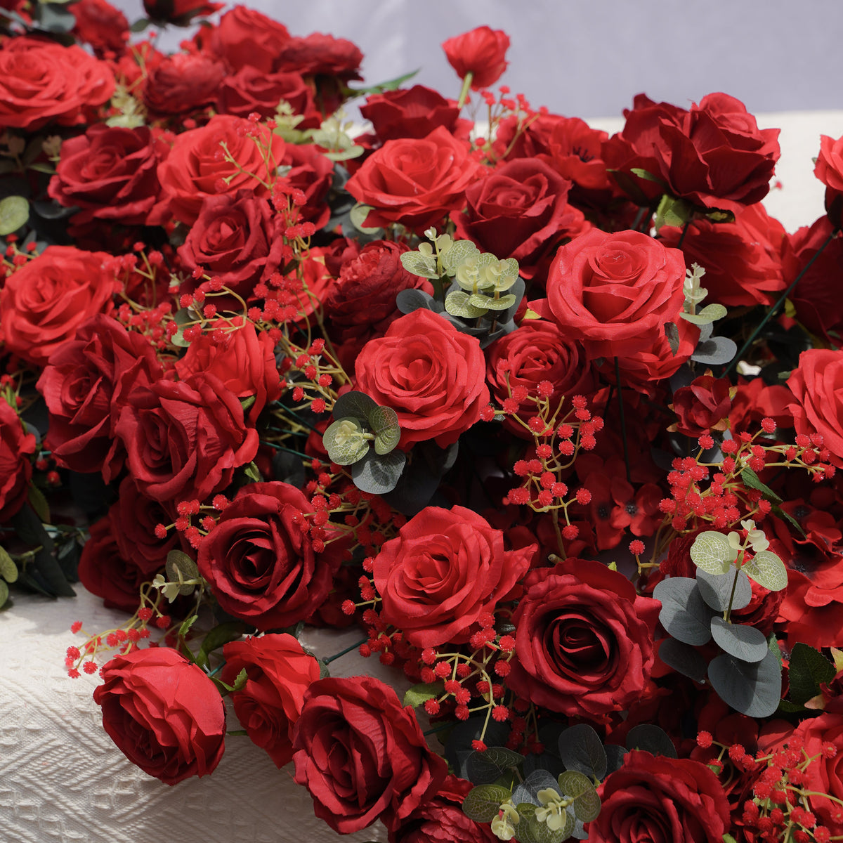 Sorrel: Red Calla Wedding Background Arch KT Backdrop +Red Lucia Flower Runner | Wedding Floral Decor