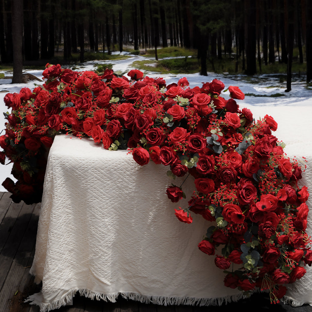 Sorrel: Red Calla Wedding Background Arch KT Backdrop +Red Lucia Flower Runner | Wedding Floral Decor