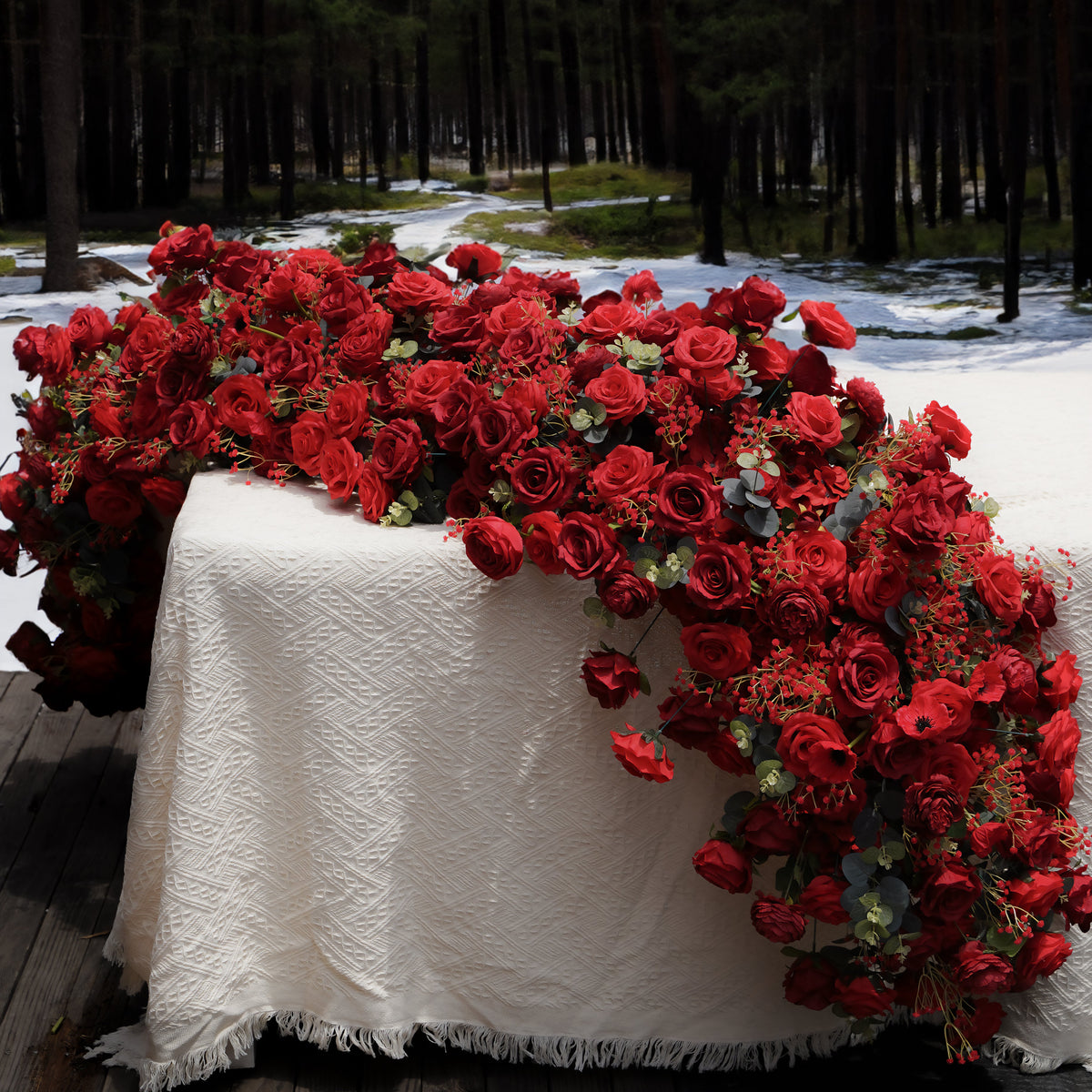 Sorrel: Red Calla Wedding Background Arch KT Backdrop +Red Lucia Flower Runner | Wedding Floral Decor