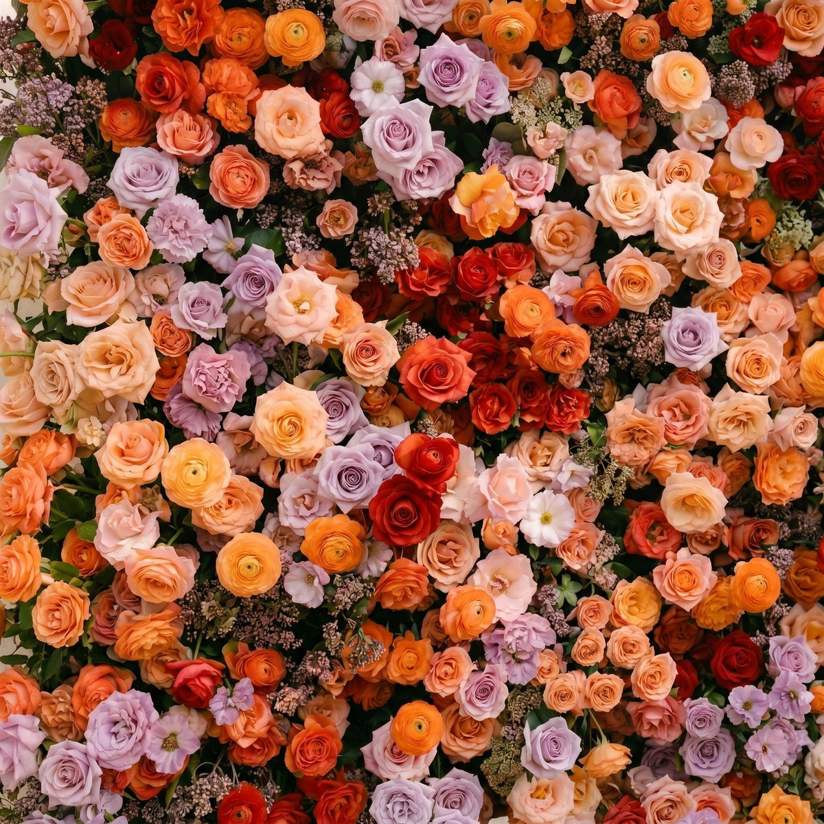 Daelyne: Luxury 5D Sunset Orange & Lavender Silk Floral Wall Roll-Up Fabric Backdrop for Warm Summer Weddings Free Shipping