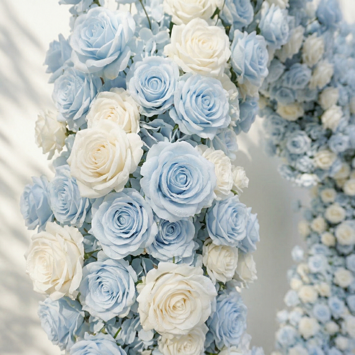 Elaris: Heart-Shaped Baby Blue and White Silk Rose Floral Arch Arrangement for Coastal Weddings & Parties | Wedding Floral Decor
