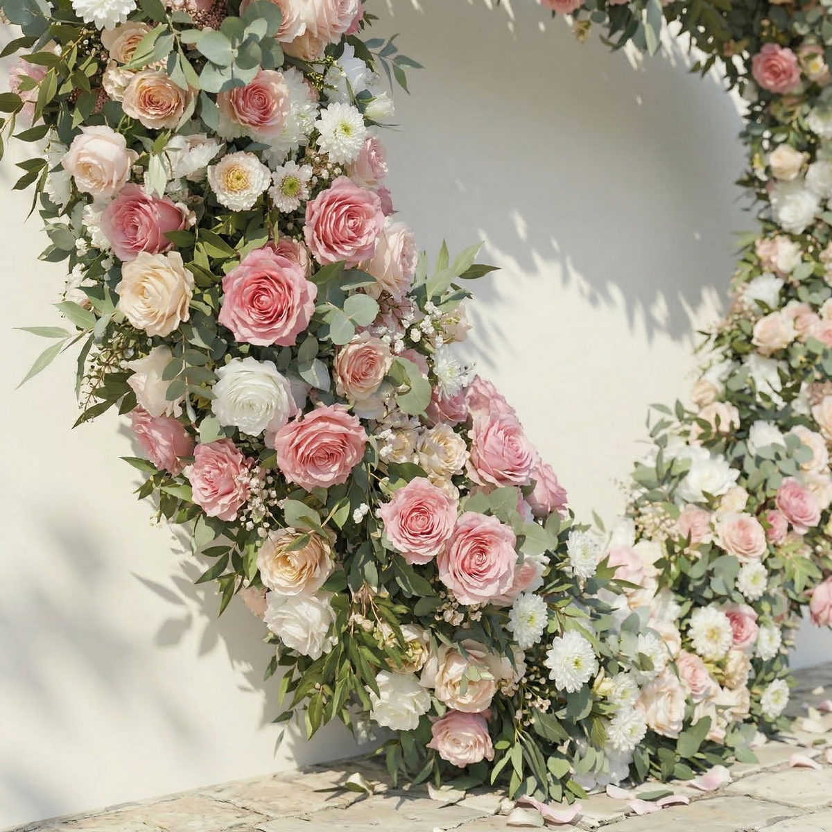 Elowira: Sweet Pink Flower Heart Arch with Lush Greenery for Proposal and Bridal Shower Decor | Wedding Floral Decor