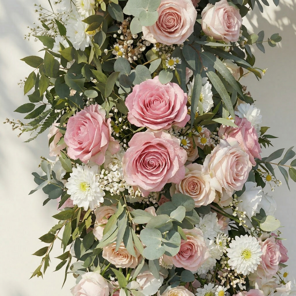 Elowira: Sweet Pink Flower Heart Arch with Lush Greenery for Proposal and Bridal Shower Decor | Wedding Floral Decor