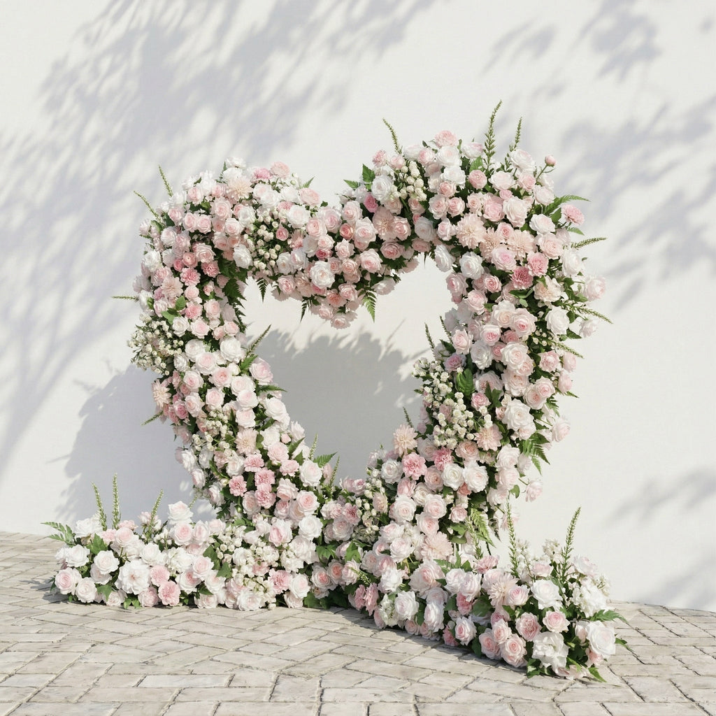 Elysora: Romantic Blush Pink & Ivory Heart-Shaped Floral Arch for Dreamy Wedding Ceremony Frame Included | Event Floral Decor