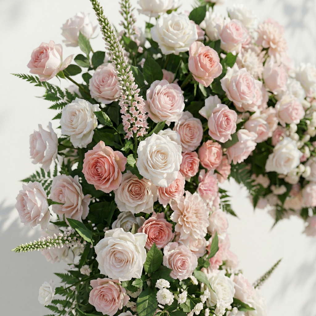 Elysora: Romantic Blush Pink & Ivory Heart-Shaped Floral Arch for Dreamy Wedding Ceremony Frame Included | Event Floral Decor