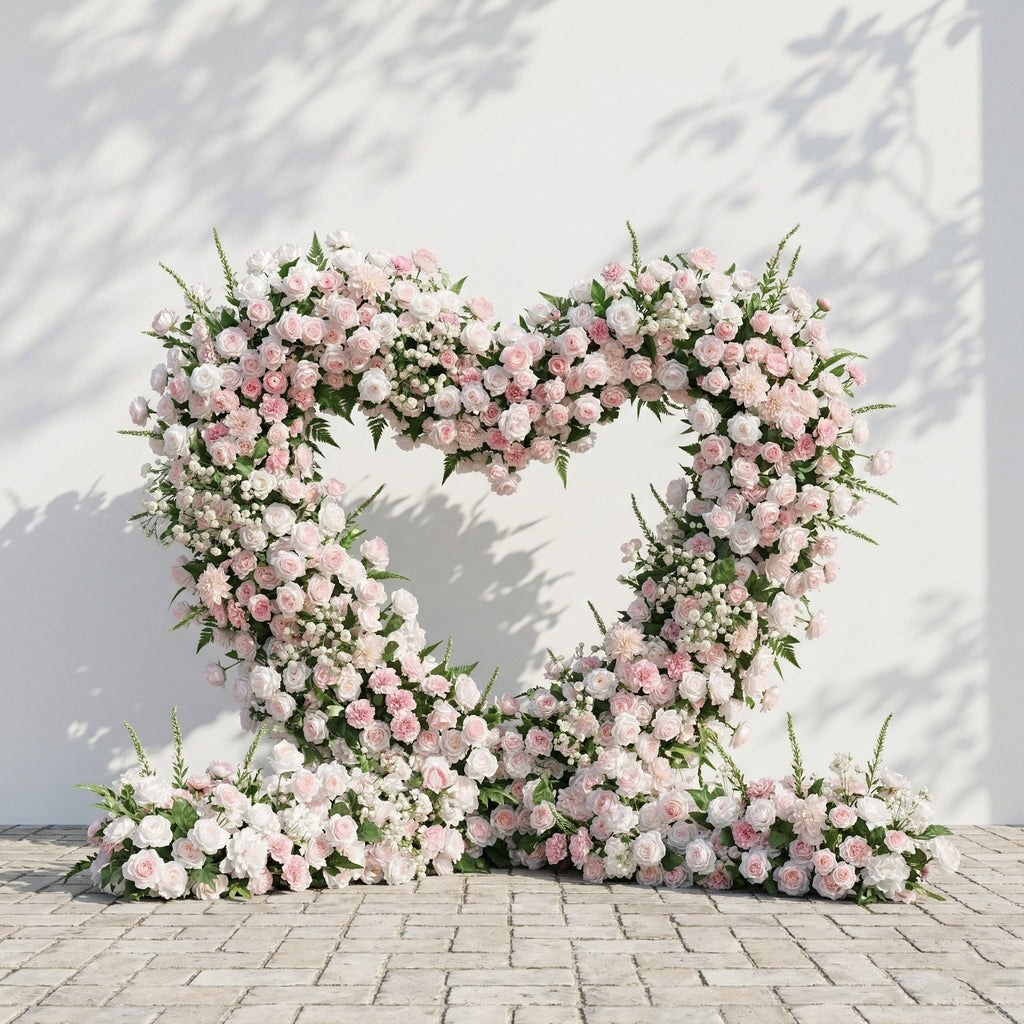Elysora: Romantic Blush Pink & Ivory Heart-Shaped Floral Arch for Dreamy Wedding Ceremony Frame Included | Event Floral Decor