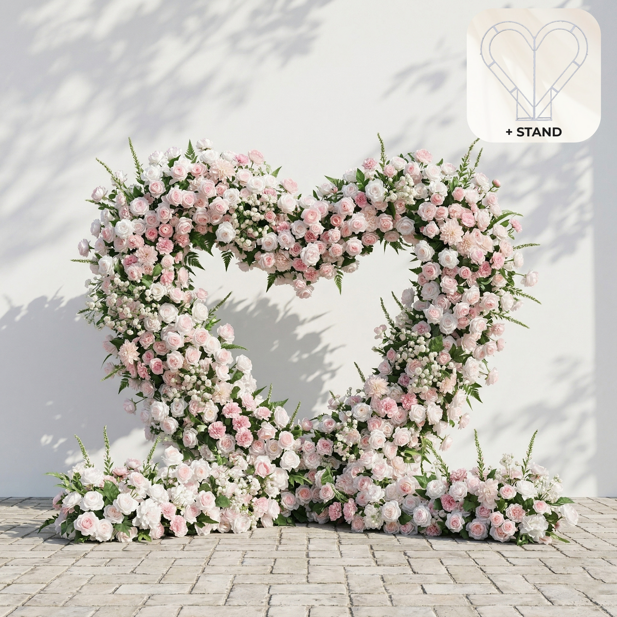 Elysora: Romantic Blush Pink & Ivory Heart-Shaped Floral Arch for Dreamy Wedding Ceremony Frame Included | Event Floral Decor