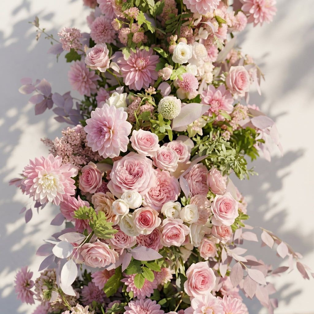 Emberlena: Luxury Muted Purple, Blush Pink & Cream Floral Ground Horn Arch Backdrop Decor Frame Included | Wedding Floral Decor