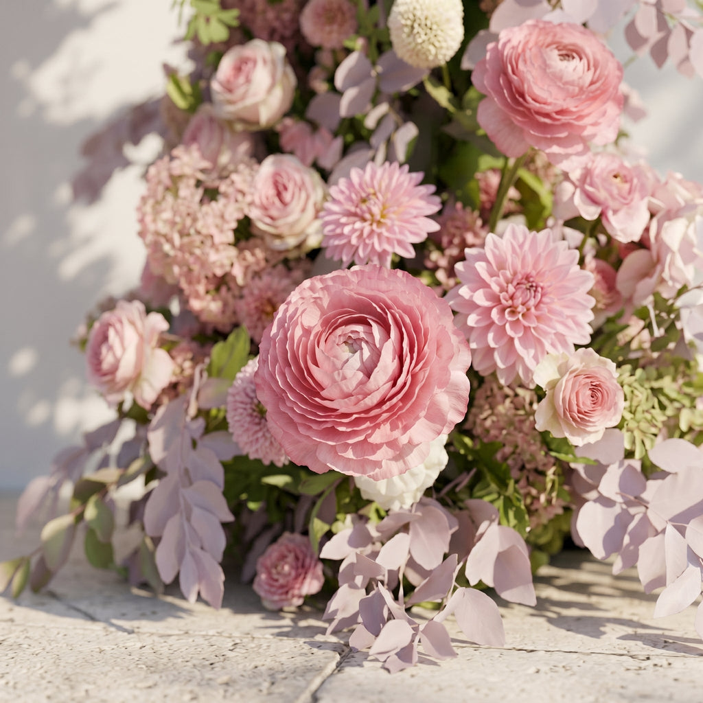 Emberlena: Luxury Muted Purple, Blush Pink & Cream Floral Ground Horn Arch Backdrop Decor Frame Included | Wedding Floral Decor