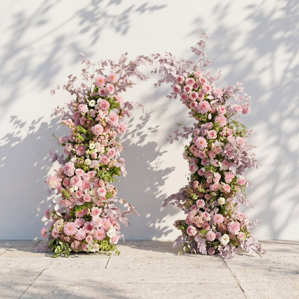 Emberlena: Luxury Muted Purple, Blush Pink & Cream Floral Ground Horn Arch Backdrop Decor Frame Included | Wedding Floral Decor