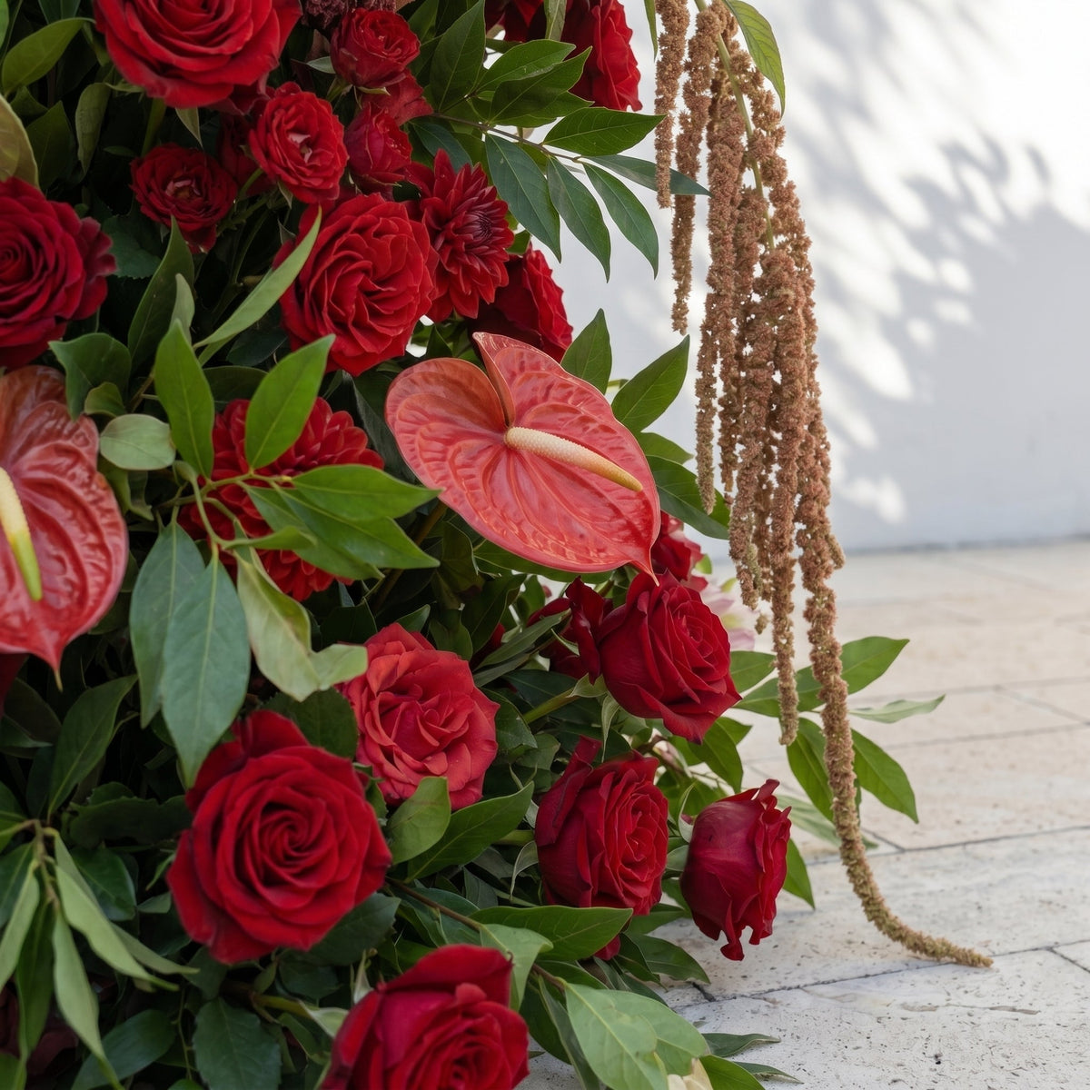 Fiorelle Horn Arch: Luxury Red Roses with natural Greenery Floral Arch for Garden Weddings and Events Decor Incuding Frame | Event Floral Decor