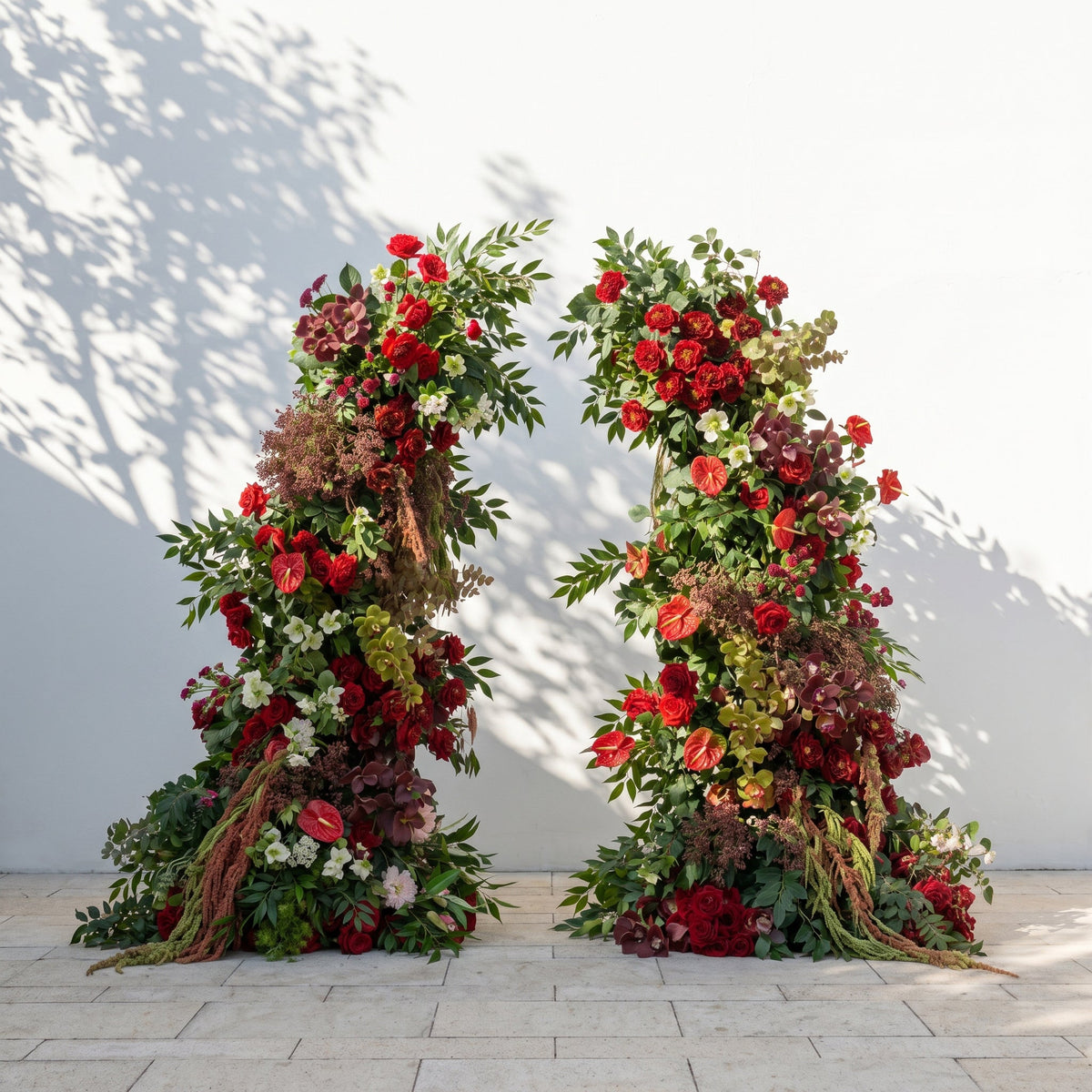 Fiorelle Horn Arch: Luxury Red Roses with natural Greenery Floral Arch for Garden Weddings and Events Decor Incuding Frame | Event Floral Decor