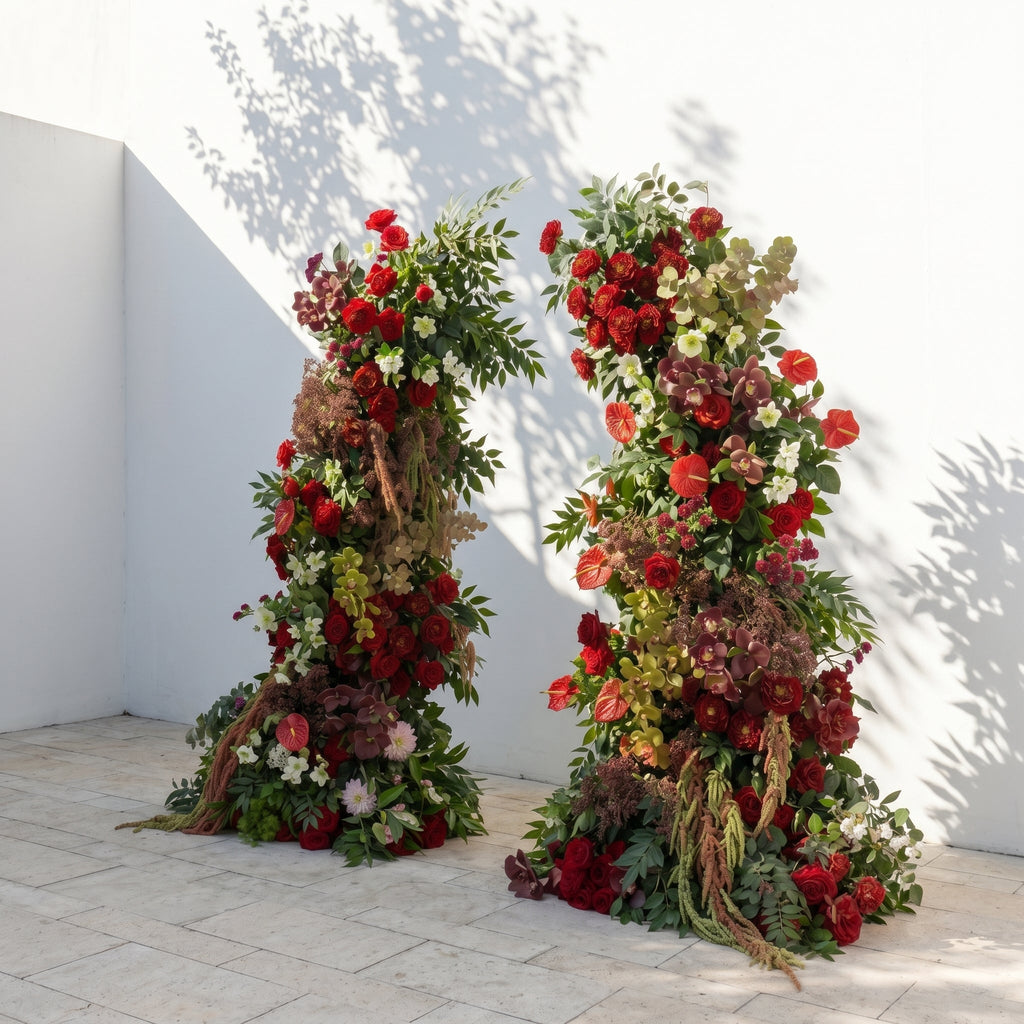 Fiorelle Horn Arch: Luxury Red Roses with natural Greenery Floral Arch for Garden Weddings and Events Decor Incuding Frame | Event Floral Decor