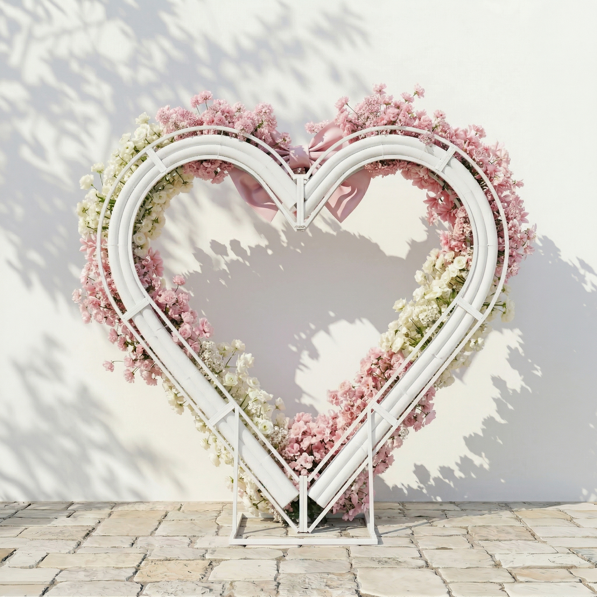 Florien: Heart-Shaped Pink and White Silk Rose Floral Arch Floral Arrangement for Dreamy Weddings & Parties | Event Floral Decor