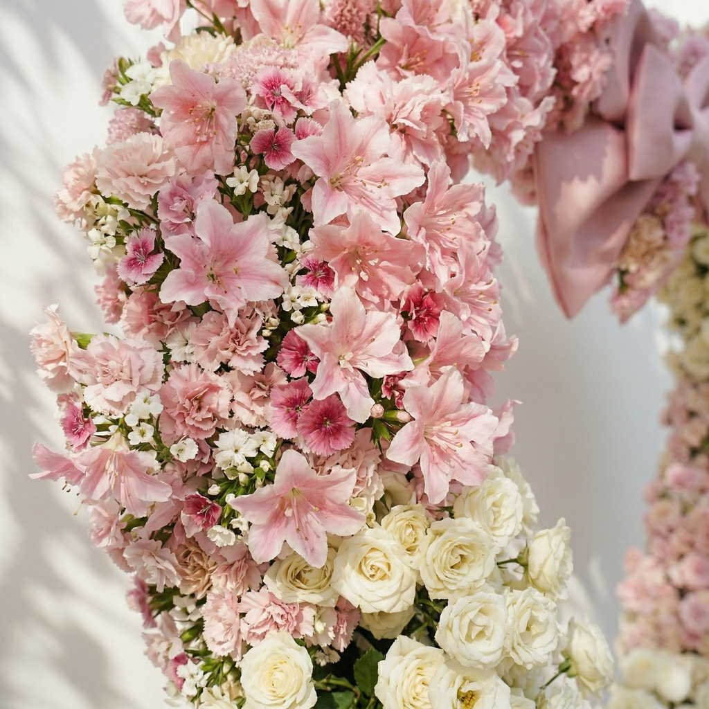 Florien: Heart-Shaped Pink and White Silk Rose Floral Arch Floral Arrangement for Dreamy Weddings & Parties | Event Floral Decor