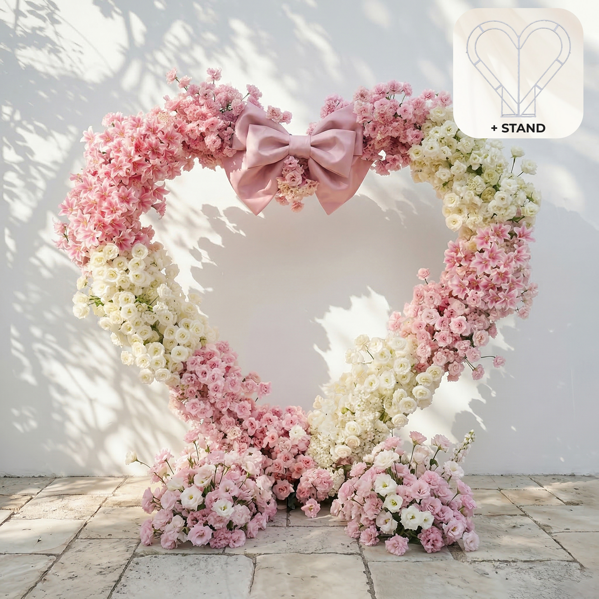 Florien: Heart-Shaped Pink and White Silk Rose Floral Arch Floral Arrangement for Dreamy Weddings & Parties | Event Floral Decor