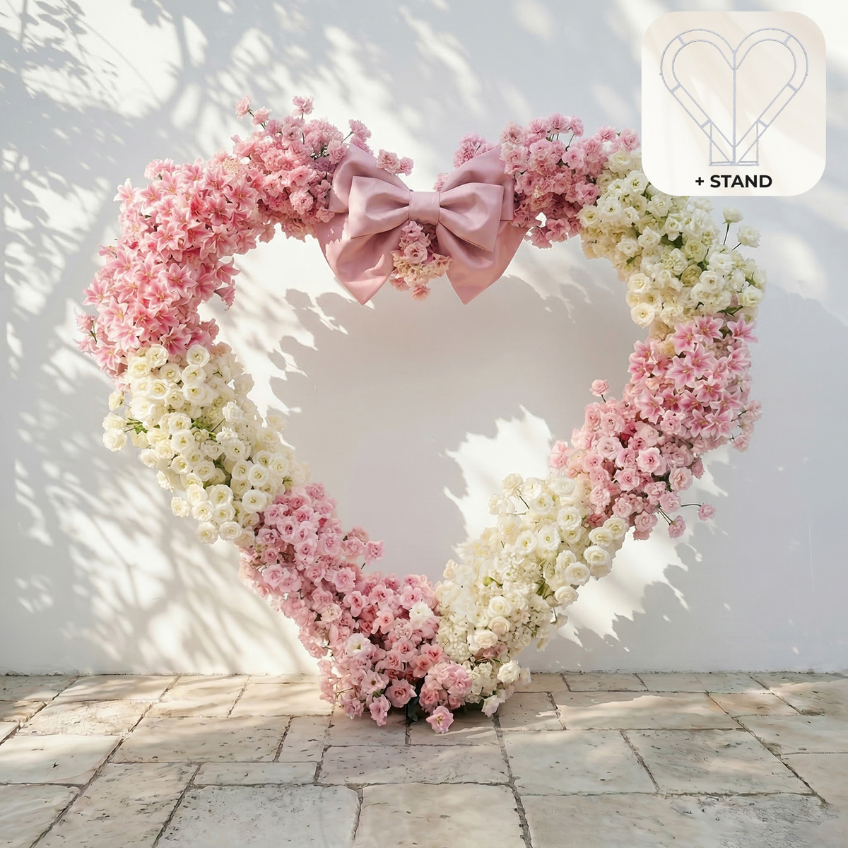 Florien: Heart-Shaped Pink and White Silk Rose Floral Arch Floral Arrangement for Dreamy Weddings & Parties | Event Floral Decor