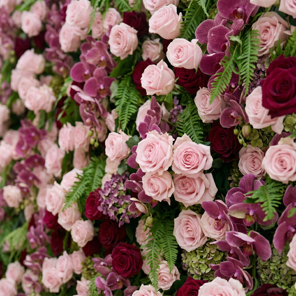Gaellena:Luxury 5D Burgundy & Blush Pink Floral Wall with Greenery Roll-Up Backdrop for Romantic Fall Weddings Free Shipping