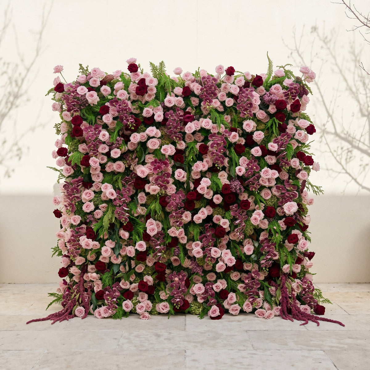 Gaellena:Luxury 5D Burgundy & Blush Pink Floral Wall with Greenery Roll-Up Backdrop for Romantic Fall Weddings Free Shipping