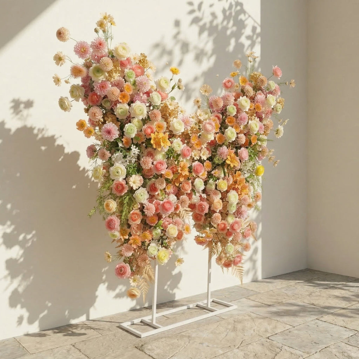 Cirelle: Exquisite Peach & Champagne Butterfly-Shaped Flower Wall Backdrop for Garden Proposals & Weddings Free Shipping
