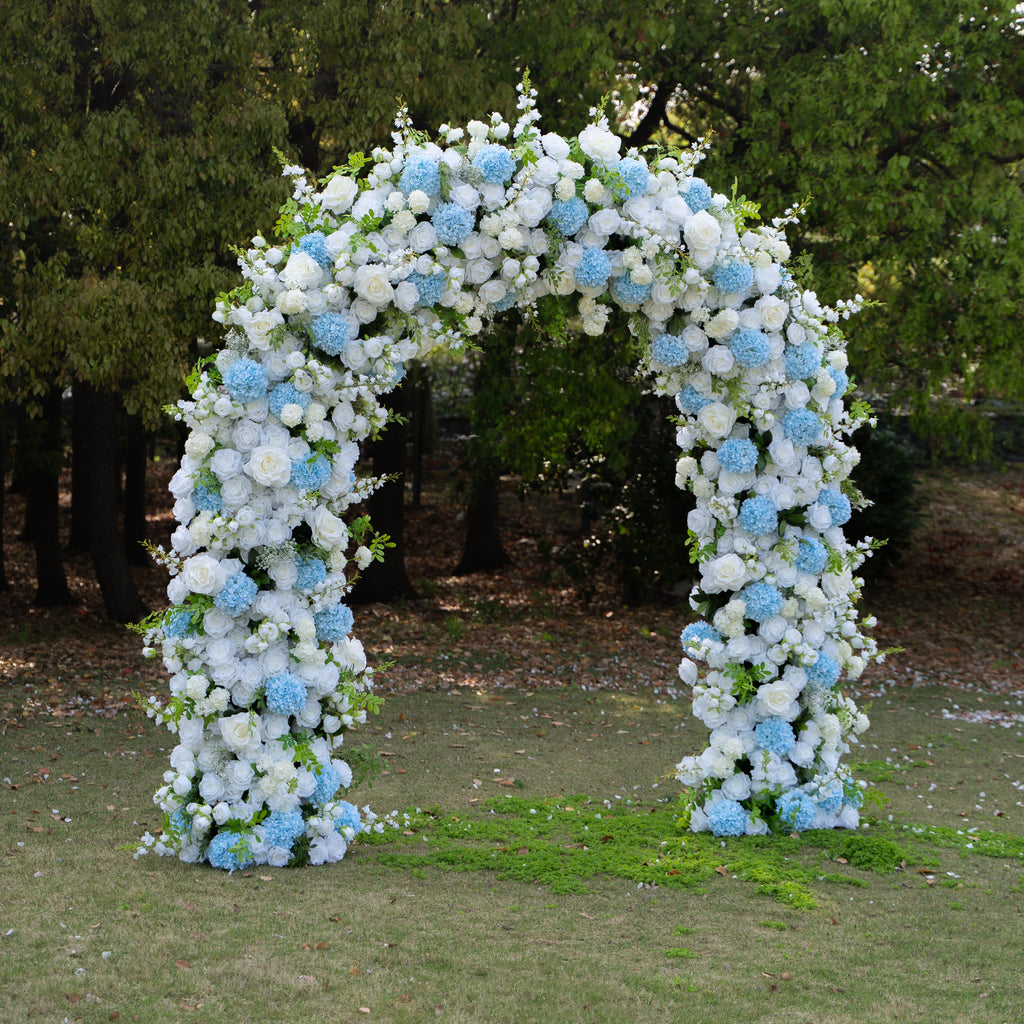 Glacier: 2026 New White and Green Floral Arch including light Blue Hydrangea for Wedding & Party Decor | Event Floral Decor