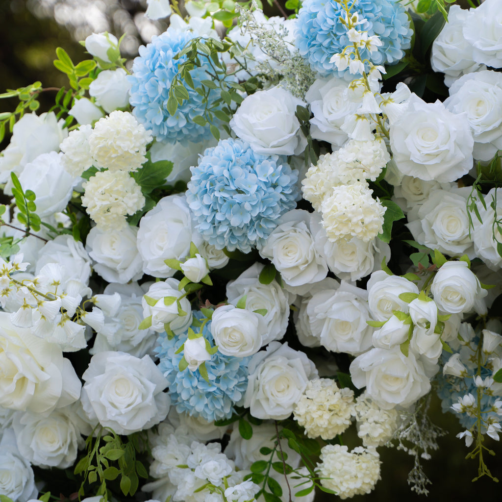 Glacier: 2026 New White and Green Floral Arch including light Blue Hydrangea for Wedding & Party Decor | Event Floral Decor