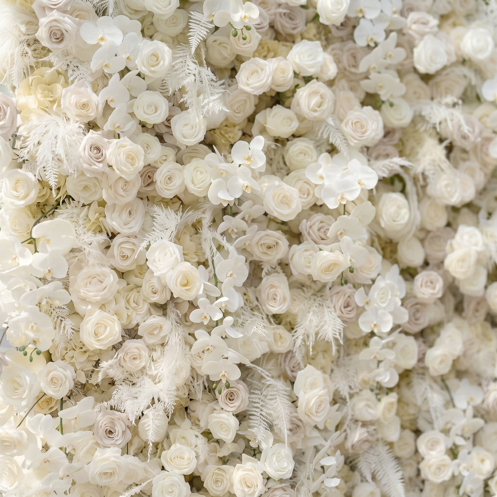 Junbelle:Elegant 5D White Floral Wall with Pampas Grass Accents Roll-Up Backdrop for Whimsical Bridal Showers | Wedding & Celebration Collection | Free Shipping