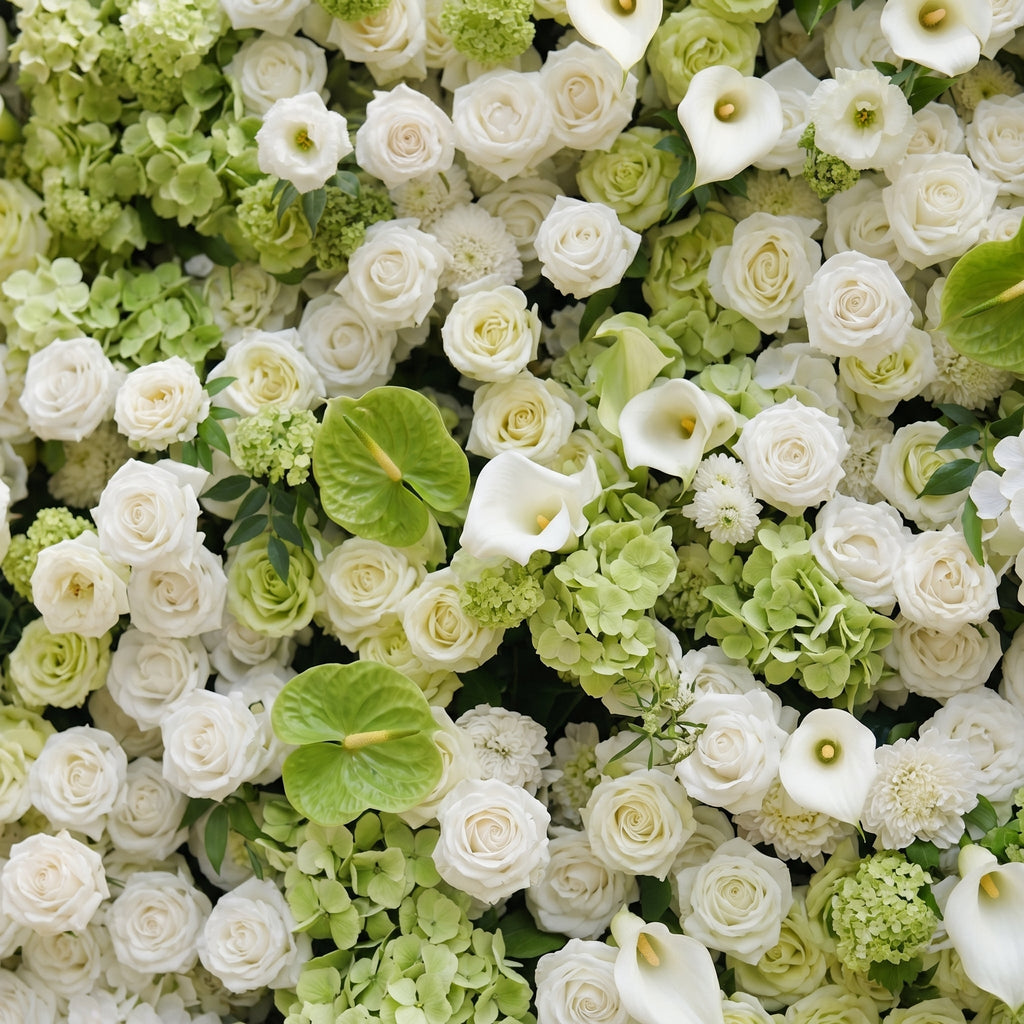 Keirmira:5D Fresh Green & Ivory White Silk Rose Flower Wall Roll-Up Fabric Backdrop for Romantic Weddings & Proposals Free Shipping