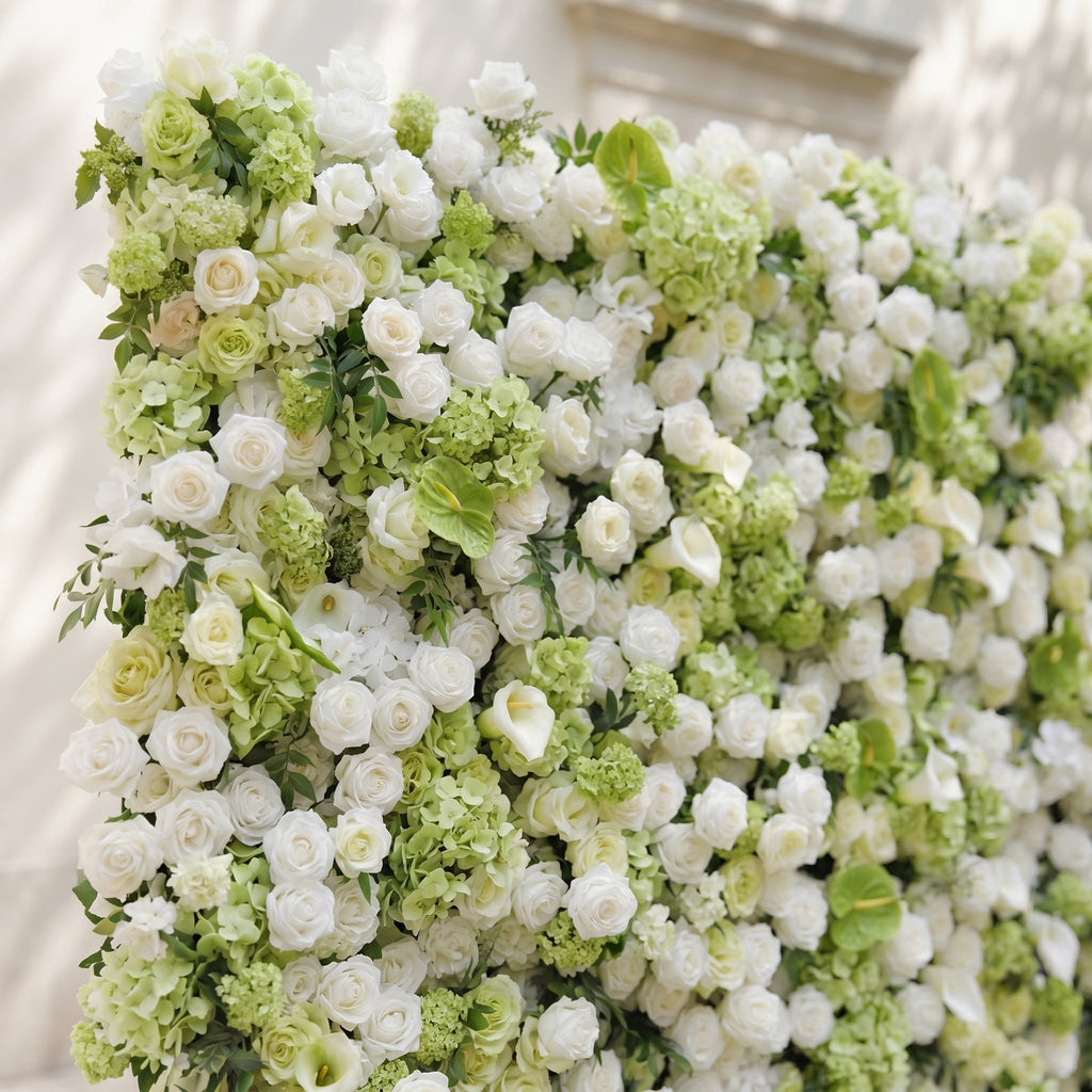 Keirmira:5D Fresh Green & Ivory White Silk Rose Flower Wall Roll-Up Fabric Backdrop for Romantic Weddings & Proposals Free Shipping