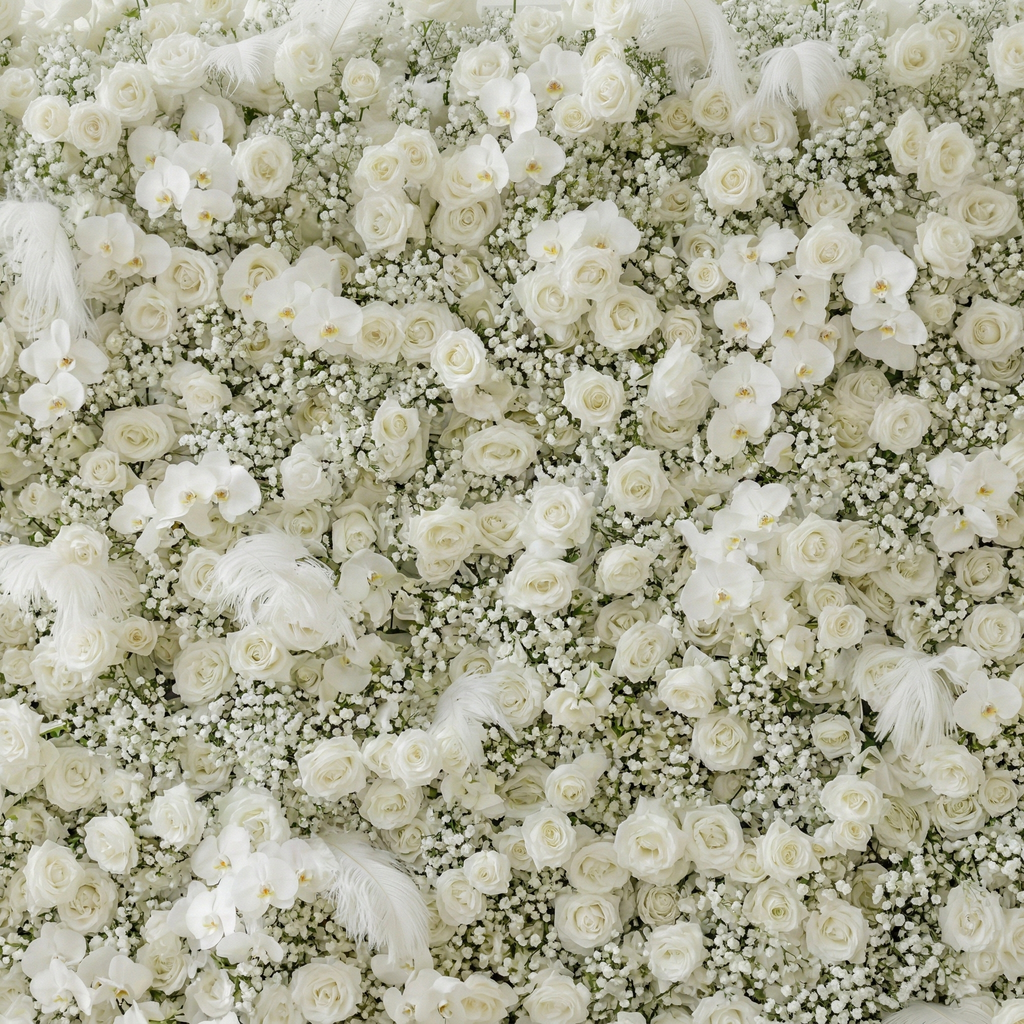 Lachlan: 5D Pure White Baby's Breath & Silk Rose Flower Wall Roll-Up Fabric Backdrop for Dreamy Wedding & Proposal | Wedding & Celebration Collection | Free Shipping